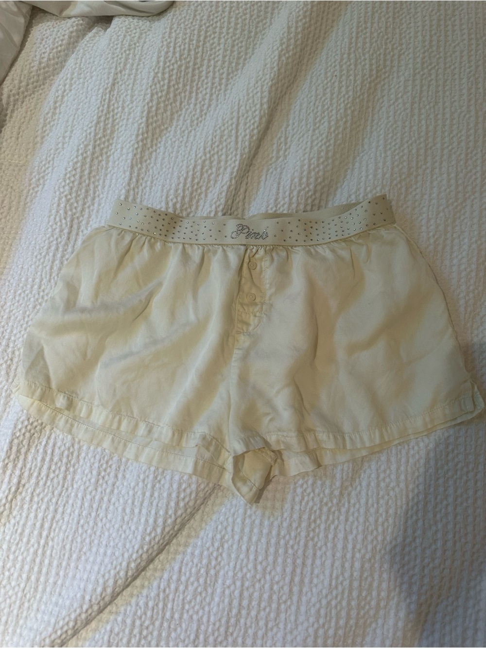 PINK Victoria's Secret Cream Cotton Sleep Shorts with Studded Logo Waistband